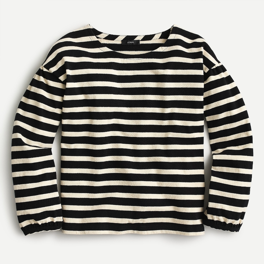 New! J Crew Mariner Cloth puff-sleeve Black stripe Cotton Top NWT